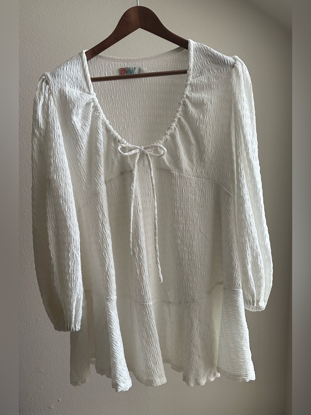 Free People Beach White Textured Tie-Front Peasant Tunic